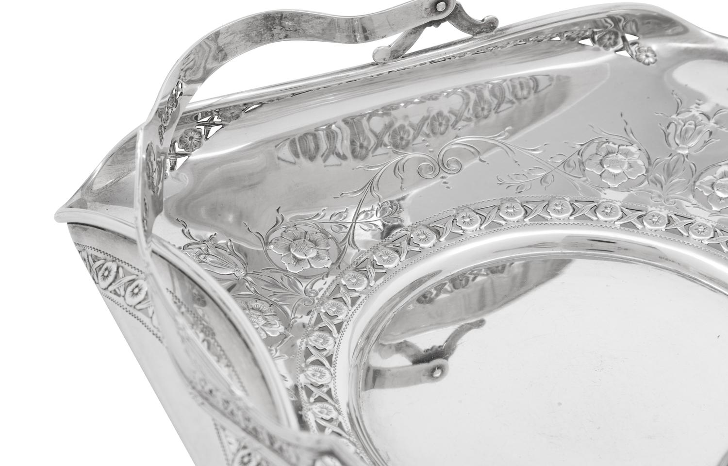 An English Silver Cake Basket and an American Silver Sandwich Plate