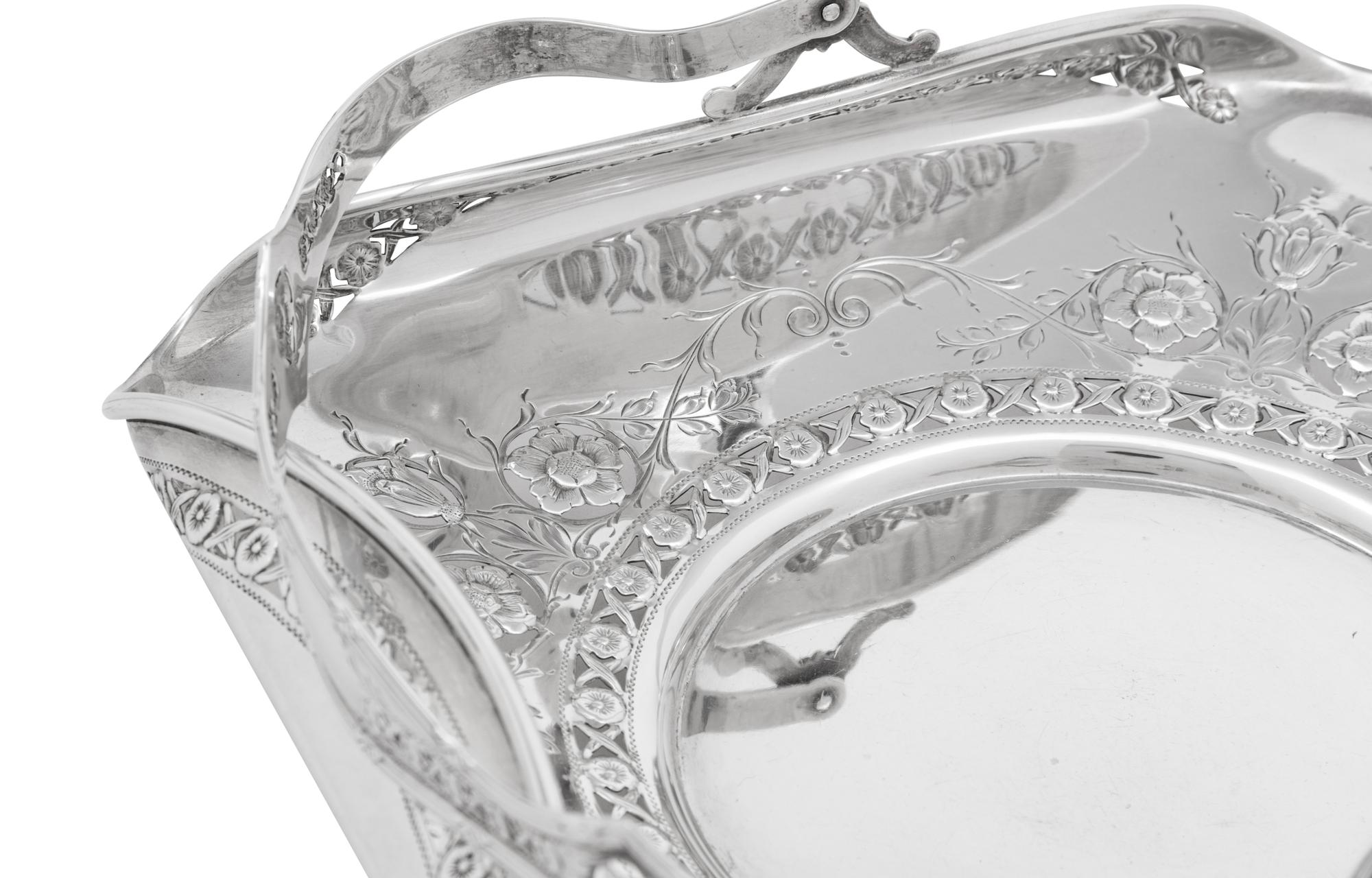 An English Silver Cake Basket and an American Silver Sandwich Plate