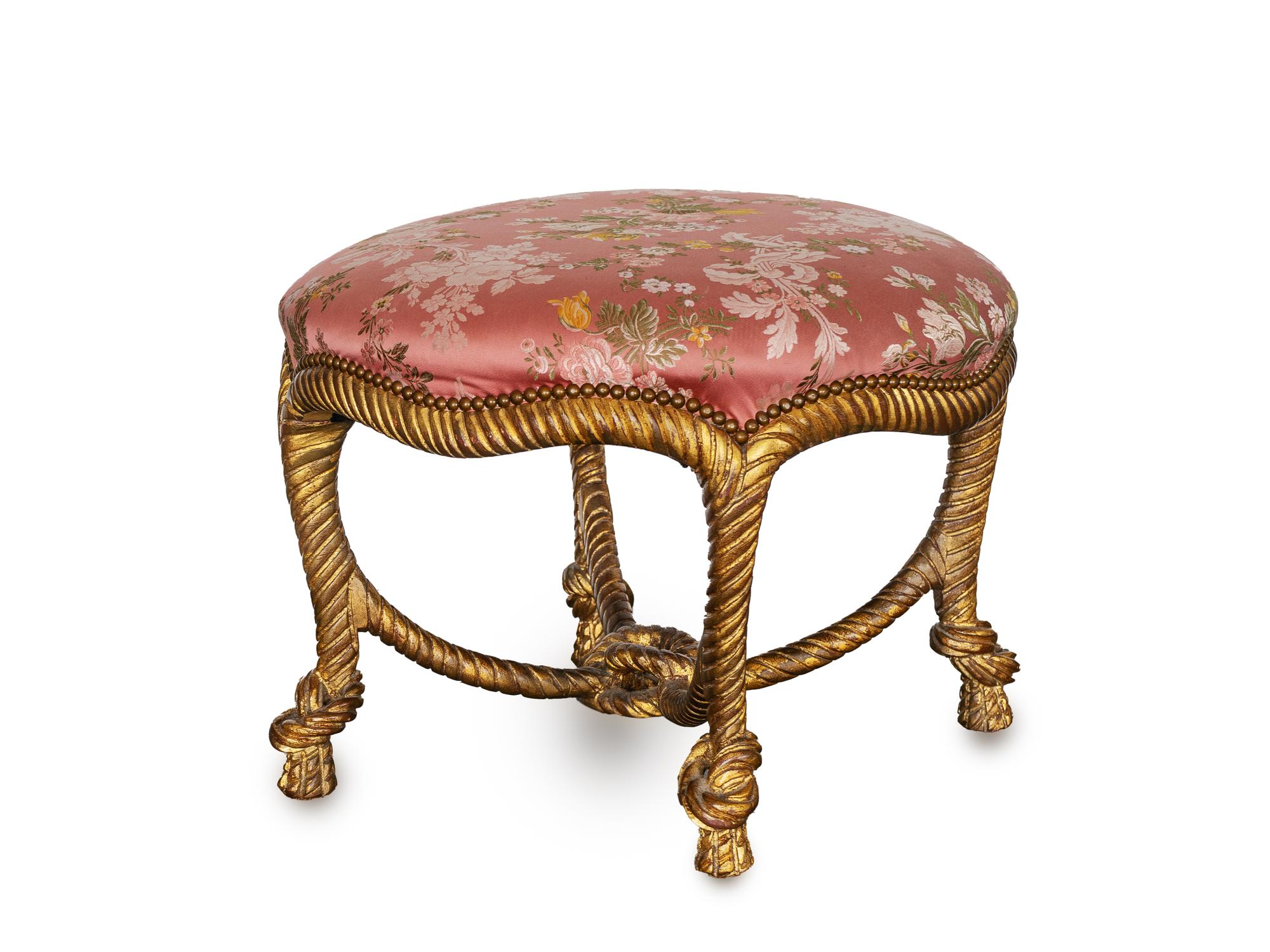 A Napoleon III Style Giltwood Rope-Form Tabouret