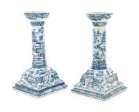 A Pair of Chinese Export Blue and White Porcelain Candlesticks