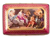 A Vienna Gilt Metal Mounted, Painted and Parcel Gilt Porcelain Table Casket