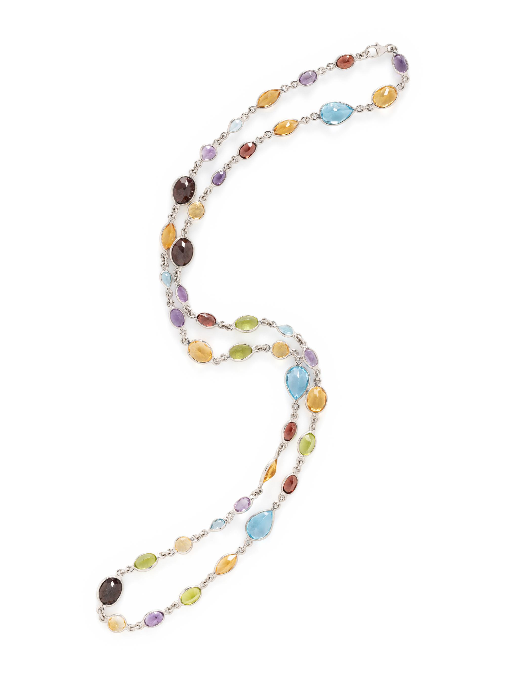 MULTIGEM AND STERLING SILVER STATION NECKLACE