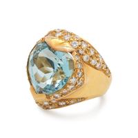 AQUAMARINE AND DIAMOND RING