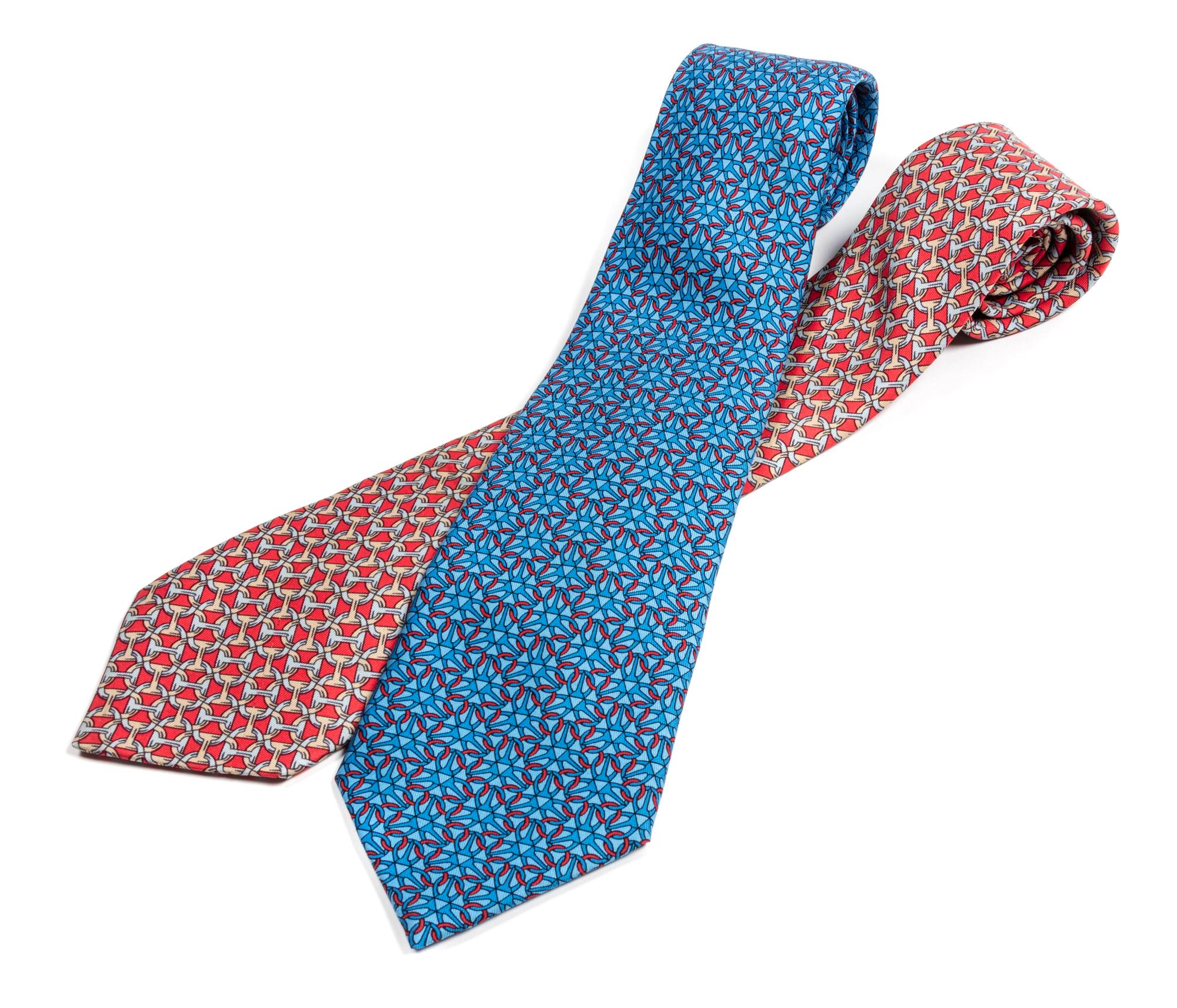 A Group of Two Hermes Silk Ties, 3.15" wide.