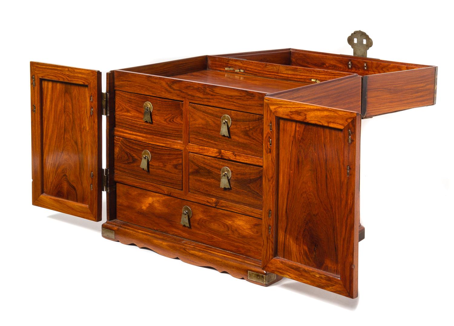 A Chinese Huanghuali Seal Chest, Guanpixiang Height 14 3/4 x width 14 x depth 10 3/4 inches. — 18TH CENTURY
