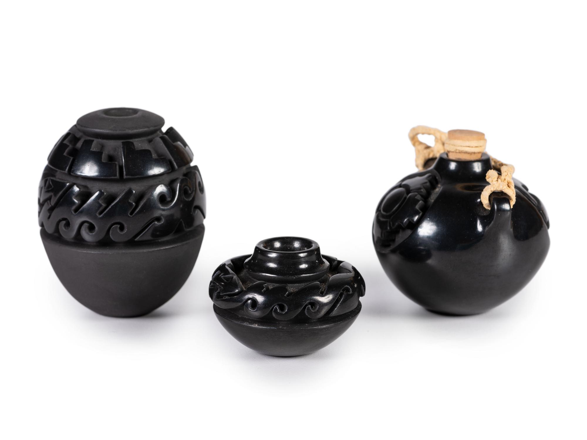 Miniature Carved Blackware Pottery