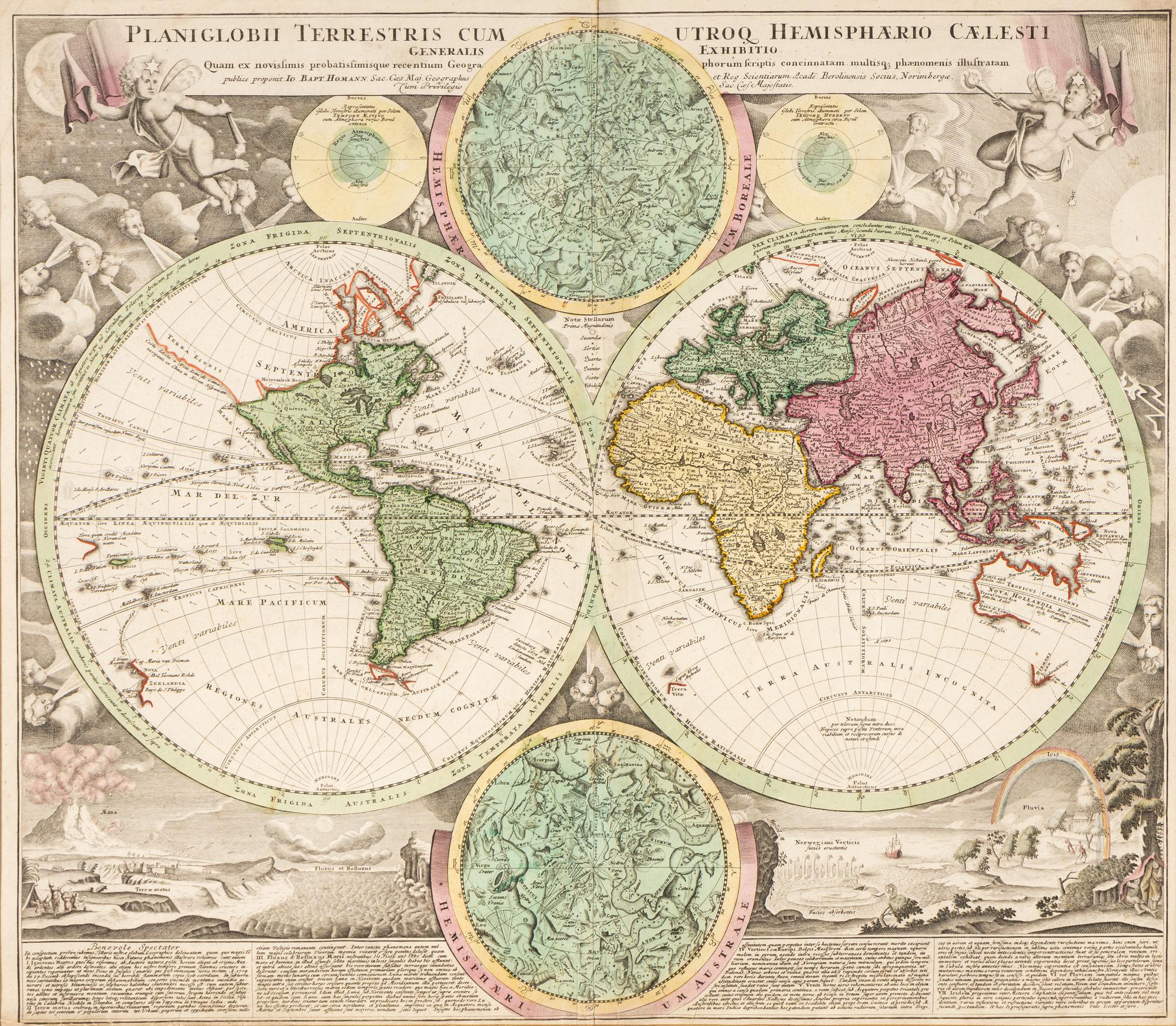 [MAP]. HOMANN, Johann Baptist (1663-1724). Planiglobii Terrestris cum utroq Hemisphaerio Caelesti … Nuremberg, [ca 1720].