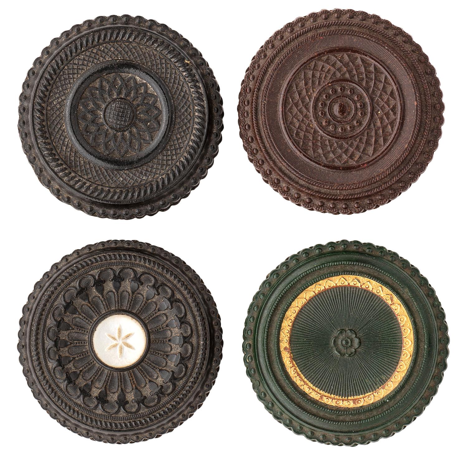 [EARLY PHOTOGRAPHY - UNION CASES]. A collection of 12 "oreo" cases in assorted colors containing tintypes of women with interesting hairstyles and accessories, including: