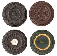 [EARLY PHOTOGRAPHY - UNION CASES]. A collection of 12 "oreo" cases in assorted colors containing tintypes of women with interesting hairstyles and accessories, including: