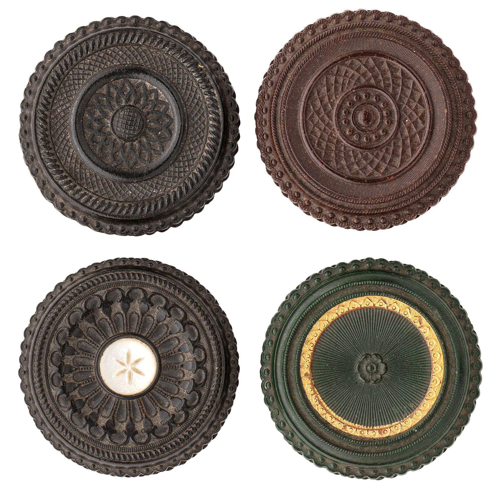 [EARLY PHOTOGRAPHY - UNION CASES]. A collection of 12 "oreo" cases in assorted colors containing tintypes of women with interesting hairstyles and accessories, including: