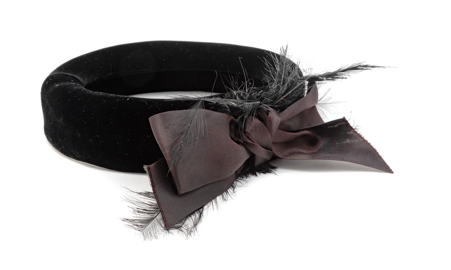 Yves Saint Lauren Black Hat with Bow and Feathers, 1970-80s