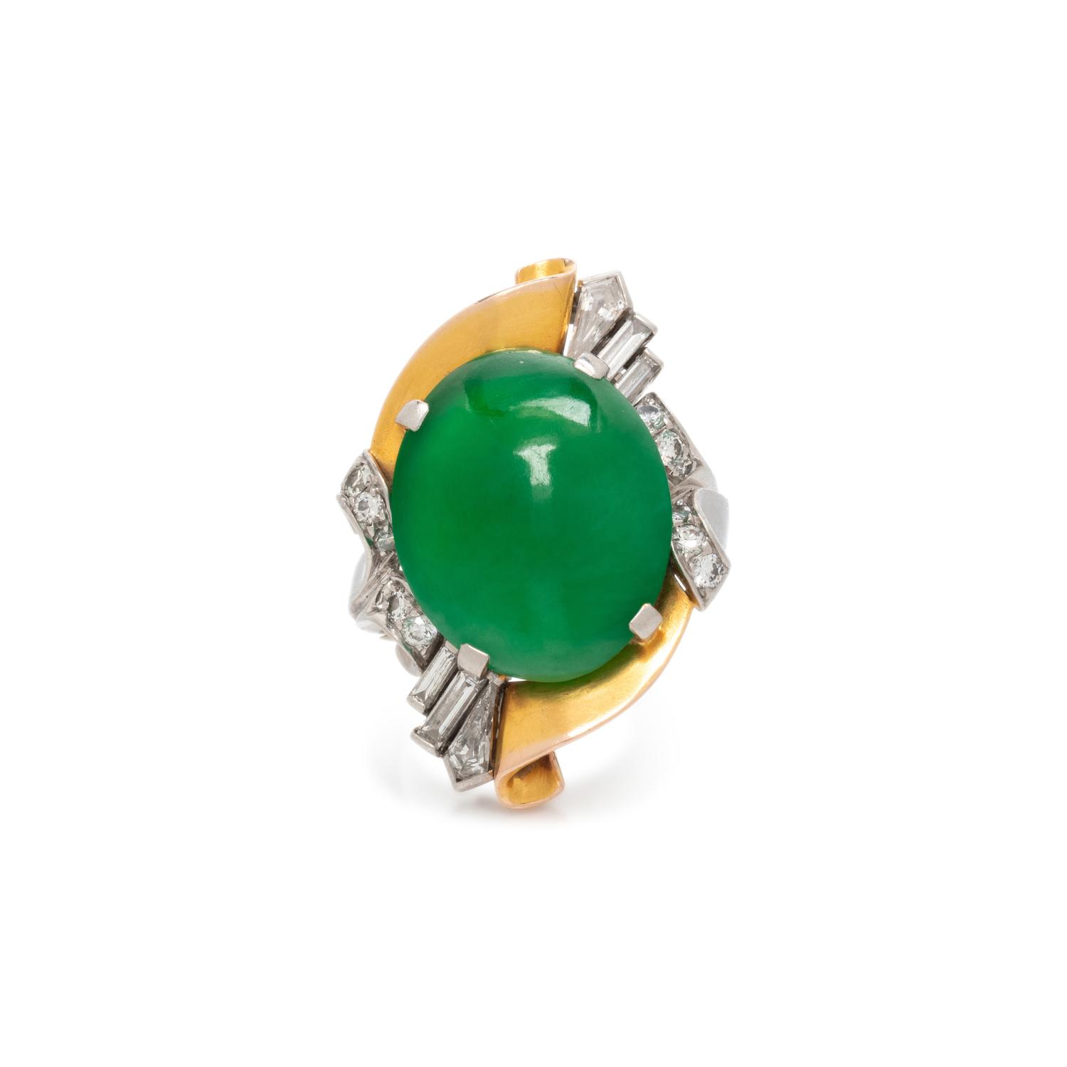 JADEITE JADE AND DIAMOND RING