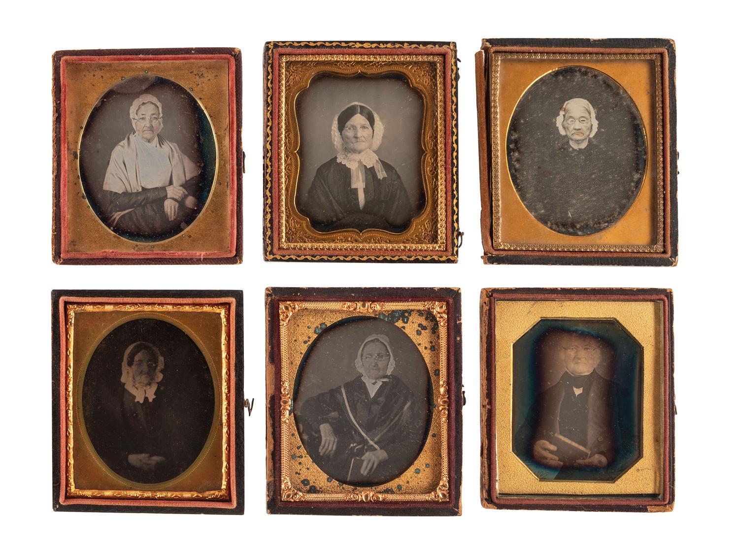 [EARLY PHOTOGRAPHY]. A group of 23 daguerreotype and tintype portraits of subjects with glasses, including: