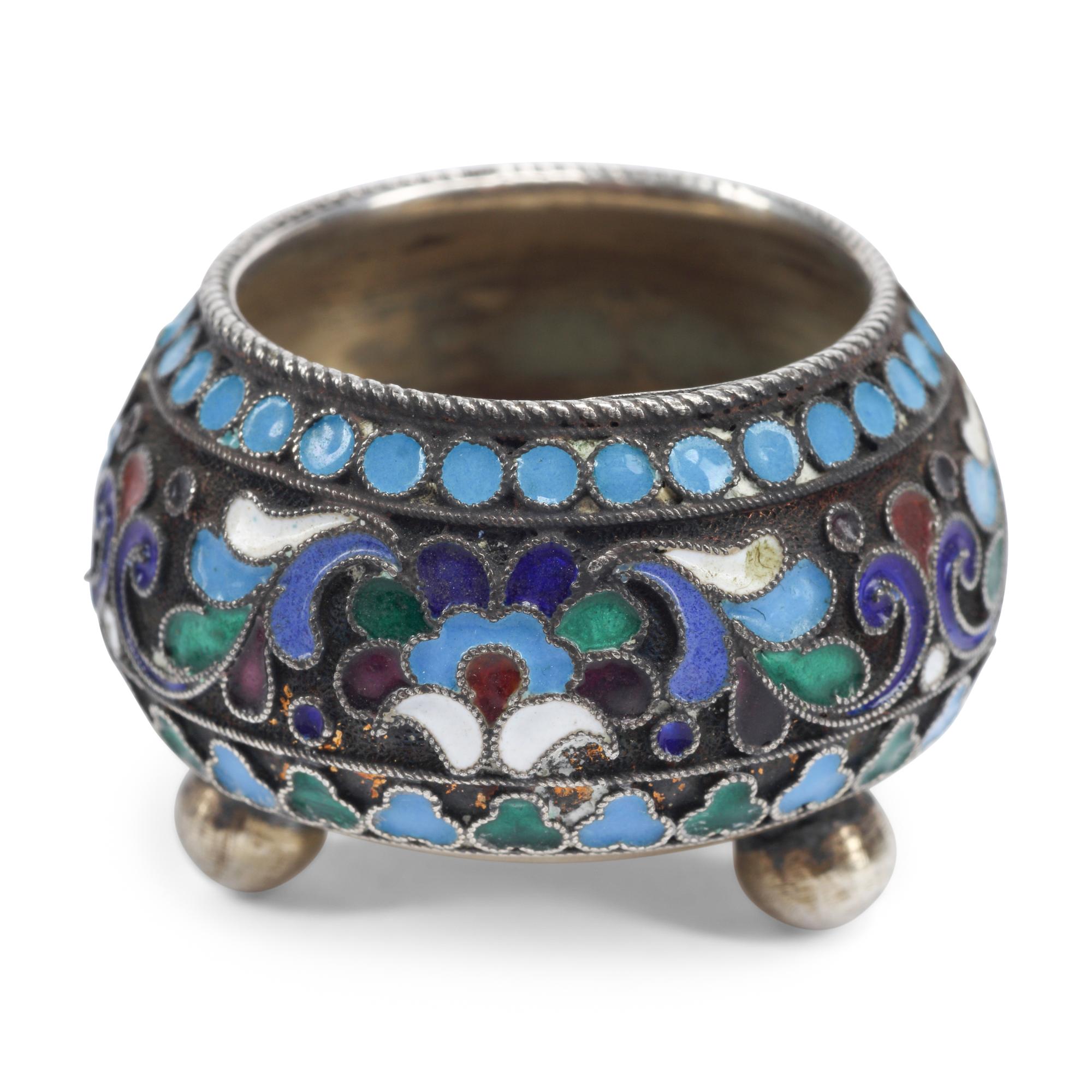 A Set of Six Russian Silver and Enamel Salts