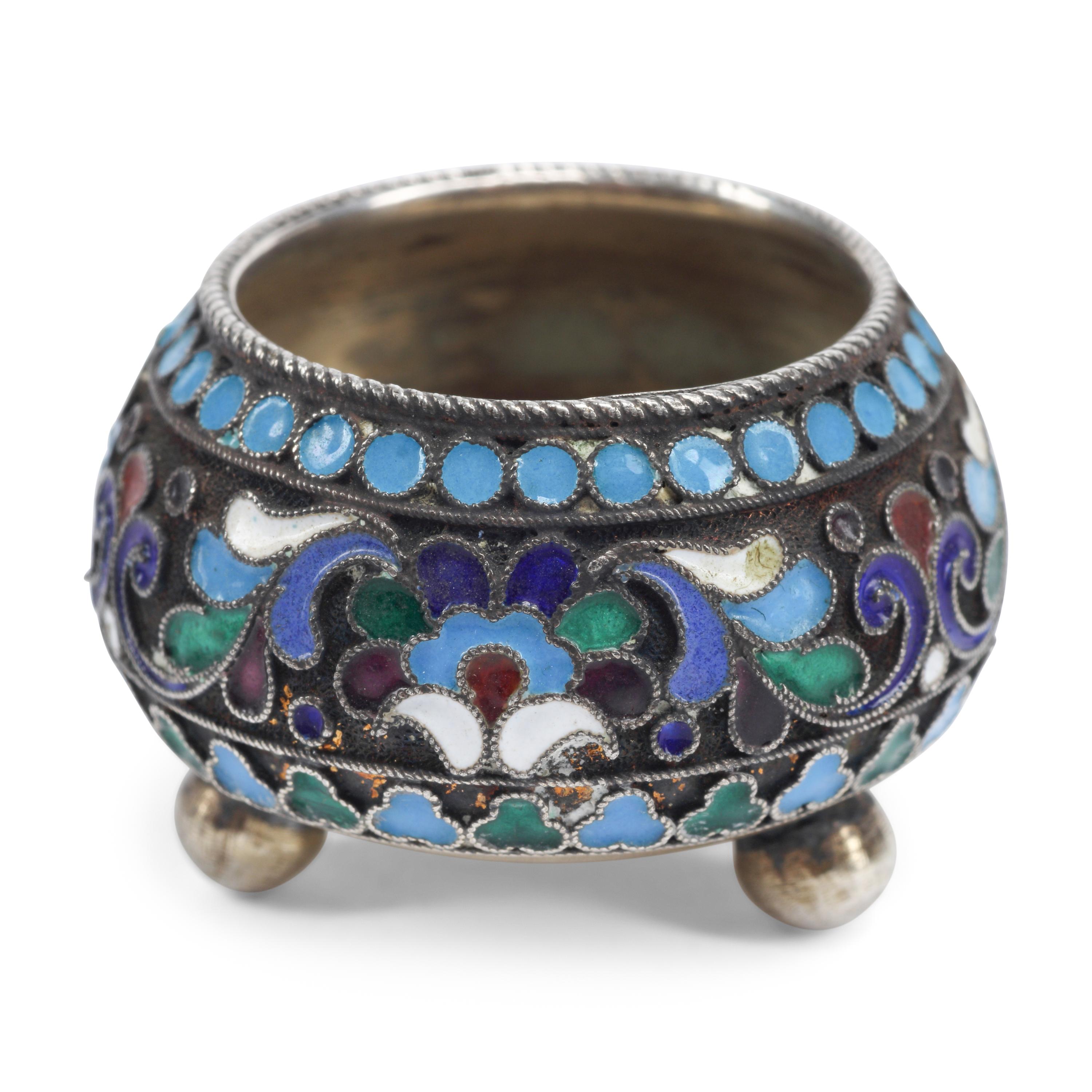 A Set of Six Russian Silver and Enamel Salts