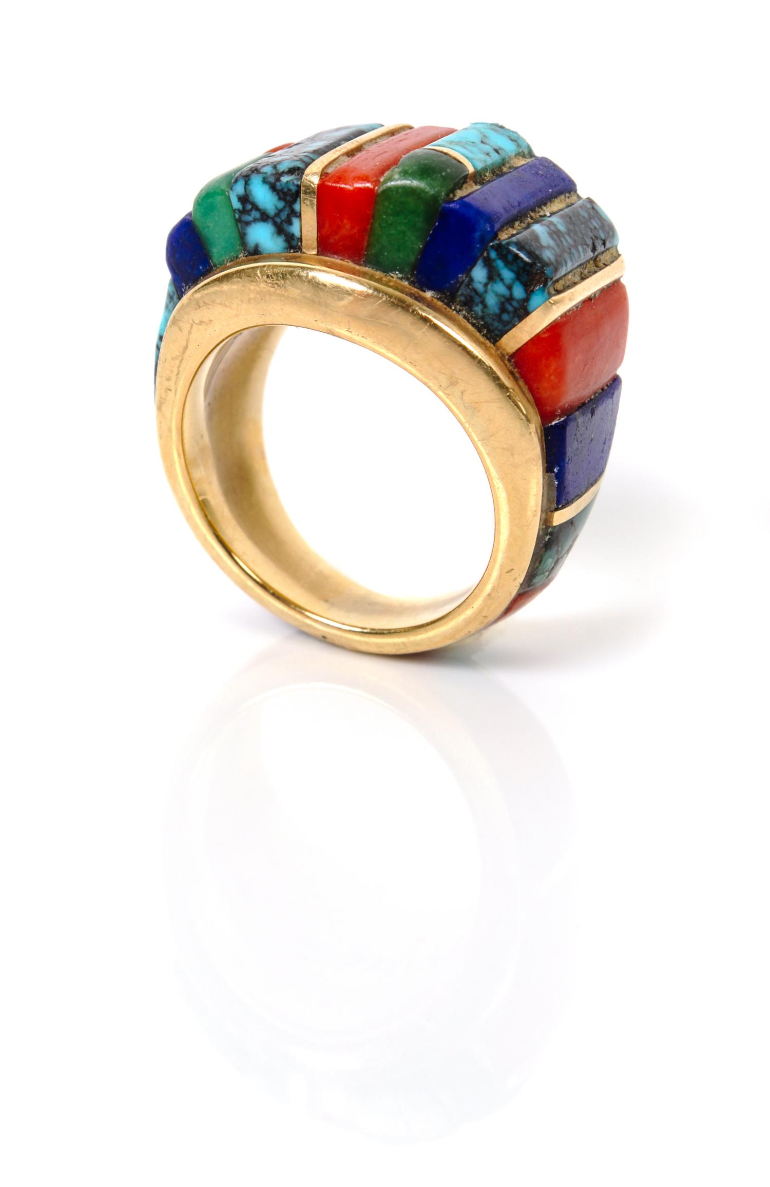 A Hopi 18 Karat Gold and Multi-Gem Ring, Charles Loloma