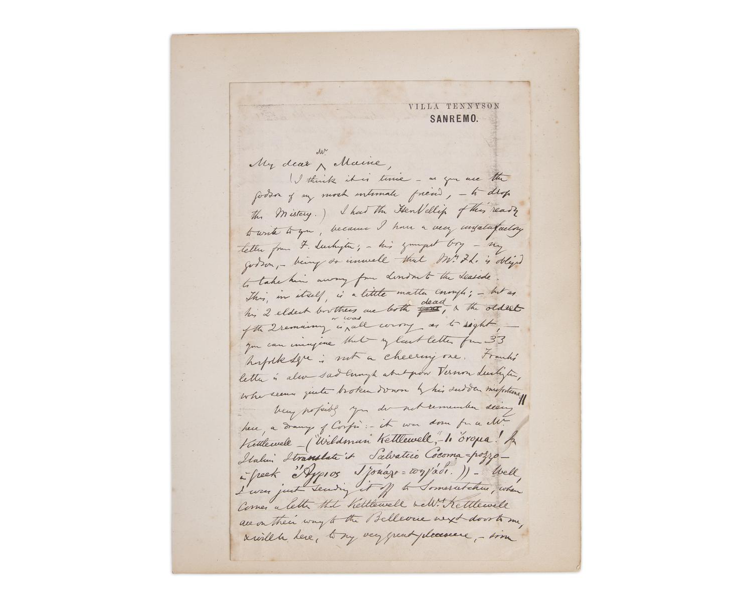 Lear, Edward Autograph letter, signed