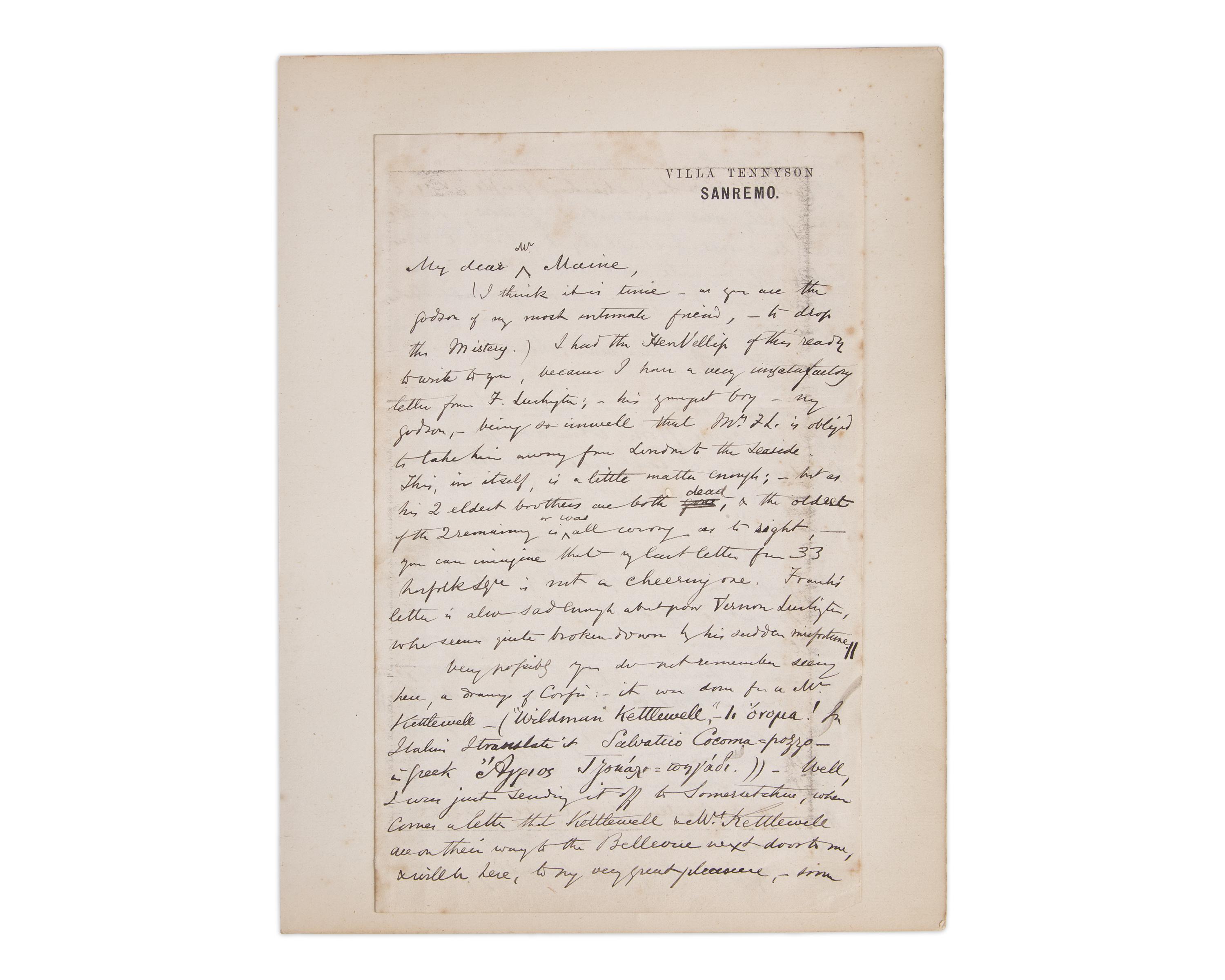 Lear, Edward Autograph letter, signed