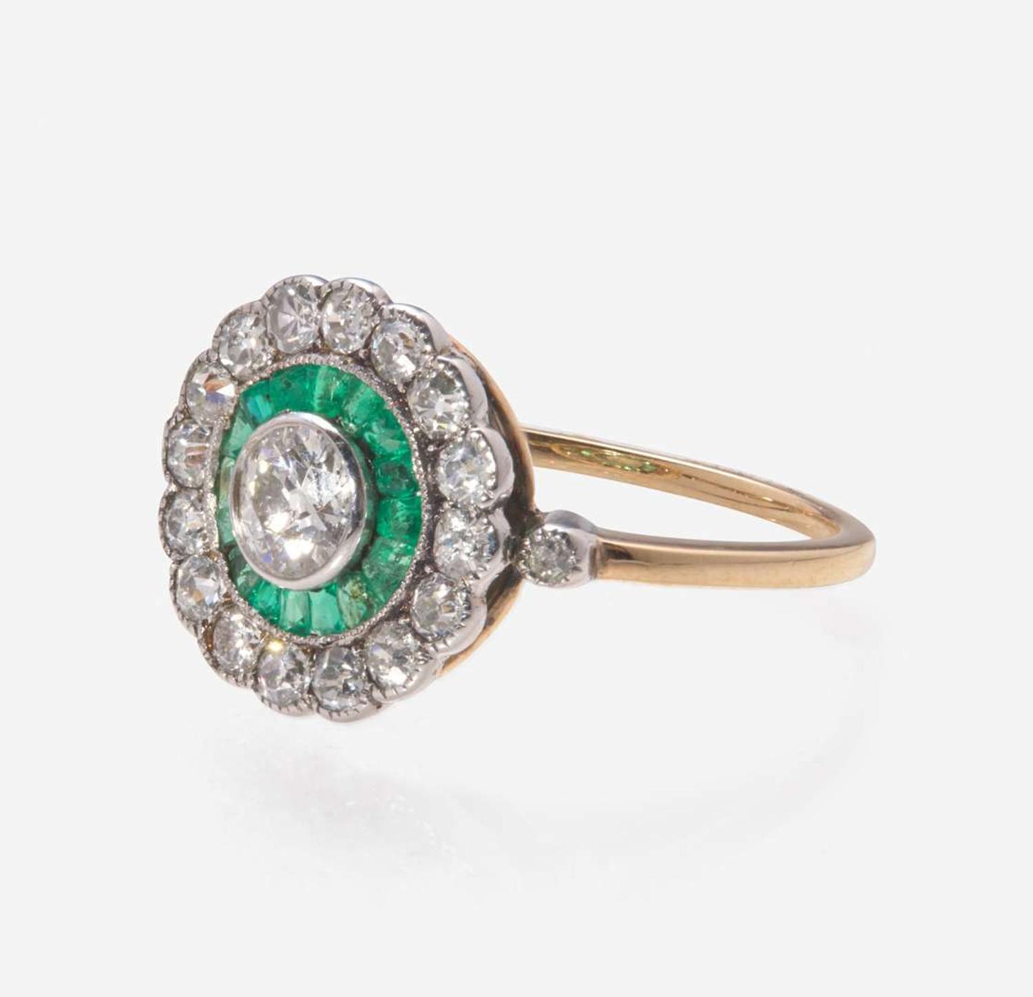 An Art Deco Gold, Diamond, and Emerald Ring