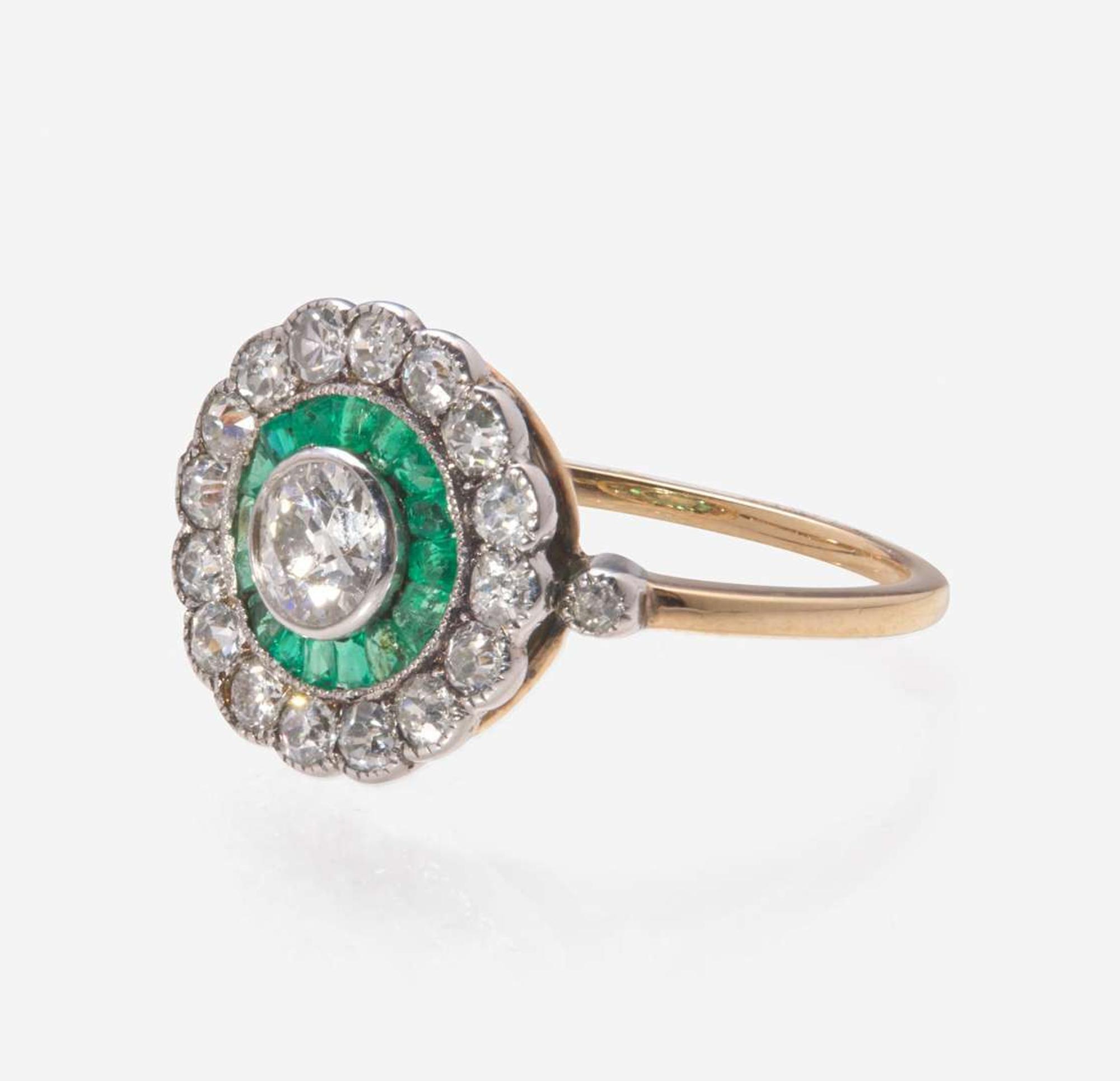 An Art Deco Gold, Diamond, and Emerald Ring