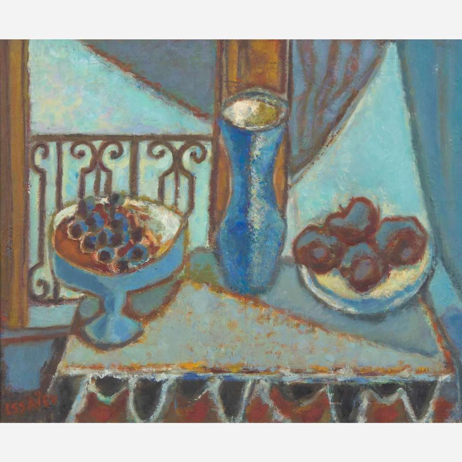 Nikolai Alexandrovich Isaev (Ukrainian, 1891-1977) Still Life with Plate of Fruit, Vase and Compote