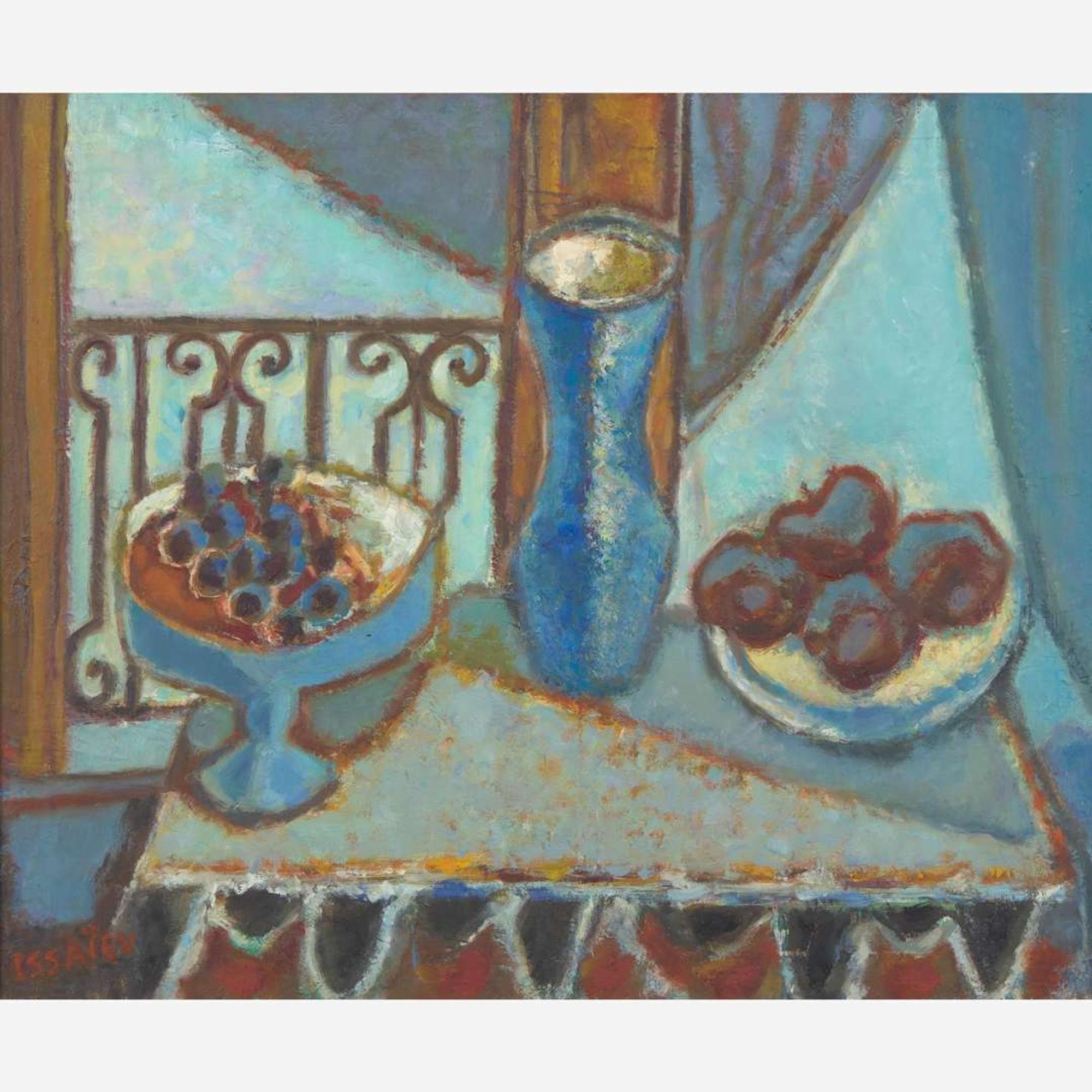 Nikolai Alexandrovich Isaev (Ukrainian, 1891-1977) Still Life with Plate of Fruit, Vase and Compote