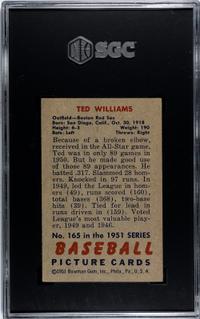 A 1951 Bowman Ted Williams Baseball Card No. 165 (SGC 5.5 EX+)
