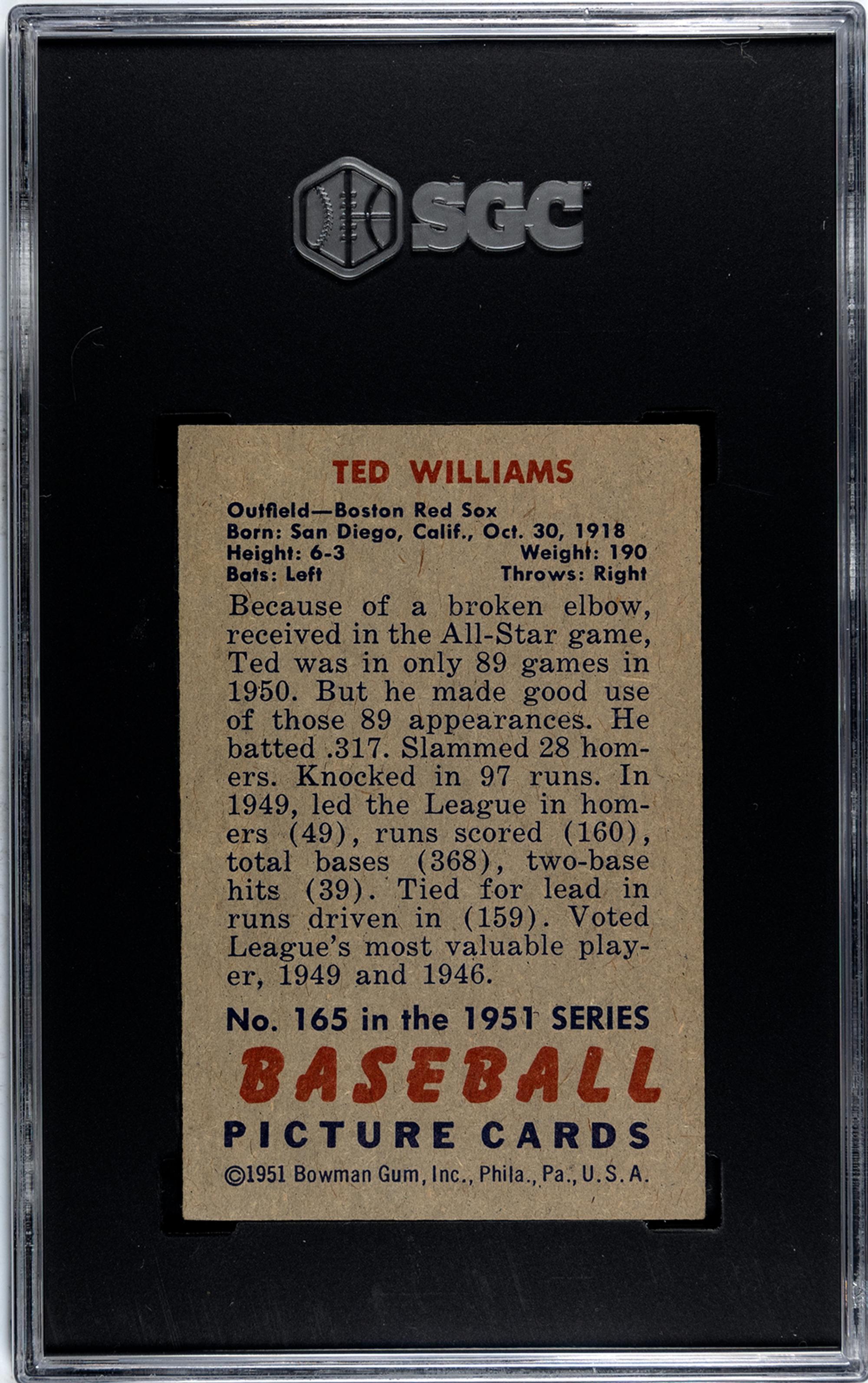 A 1951 Bowman Ted Williams Baseball Card No. 165 (SGC 5.5 EX+)