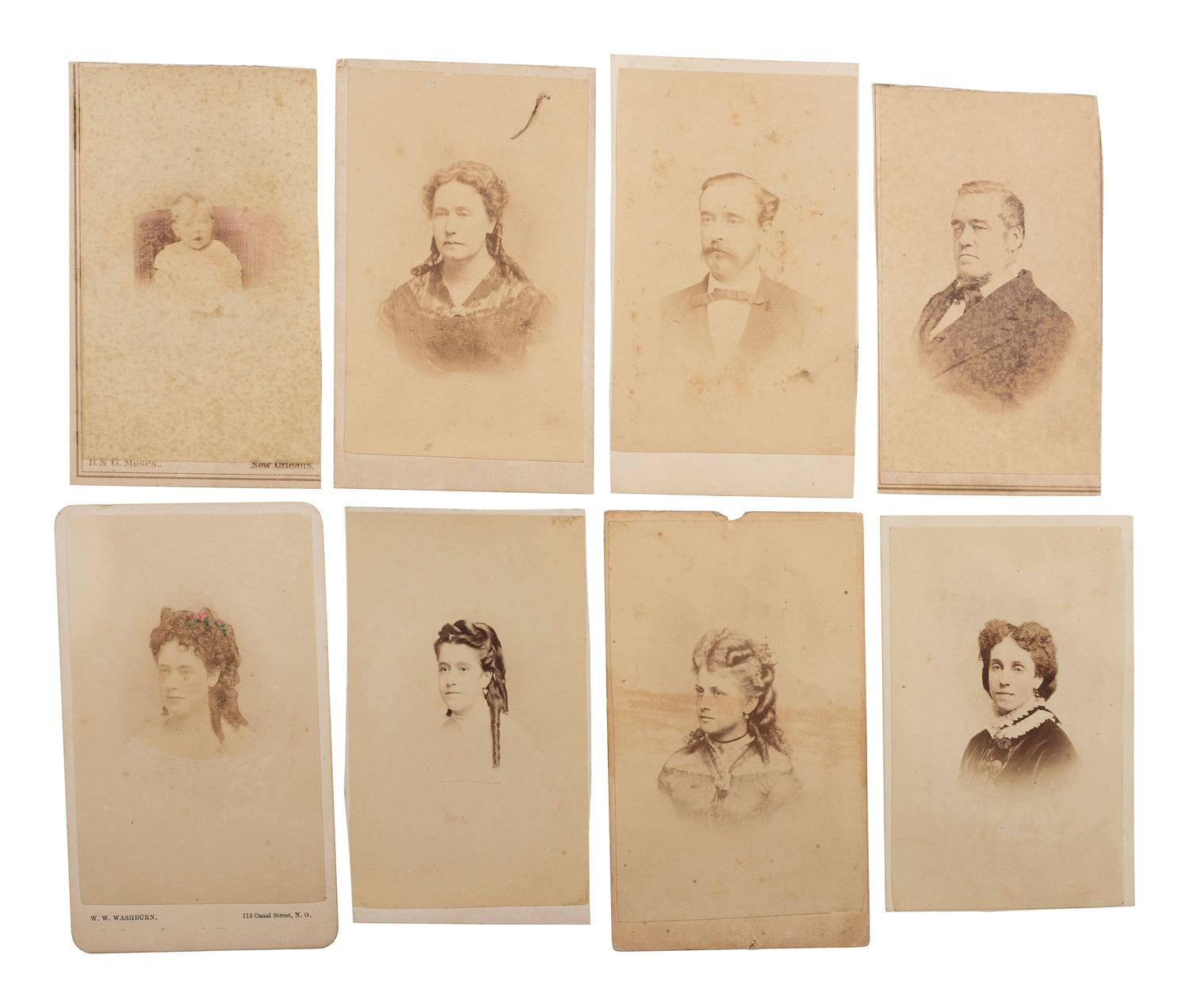 [EARLY PHOTOGRAPHY]. Quarter plate daguerreotype of sweet young girl with CDVs of men, women, and children from Woodstock Plantation. Baton Rouge, Louisiana.