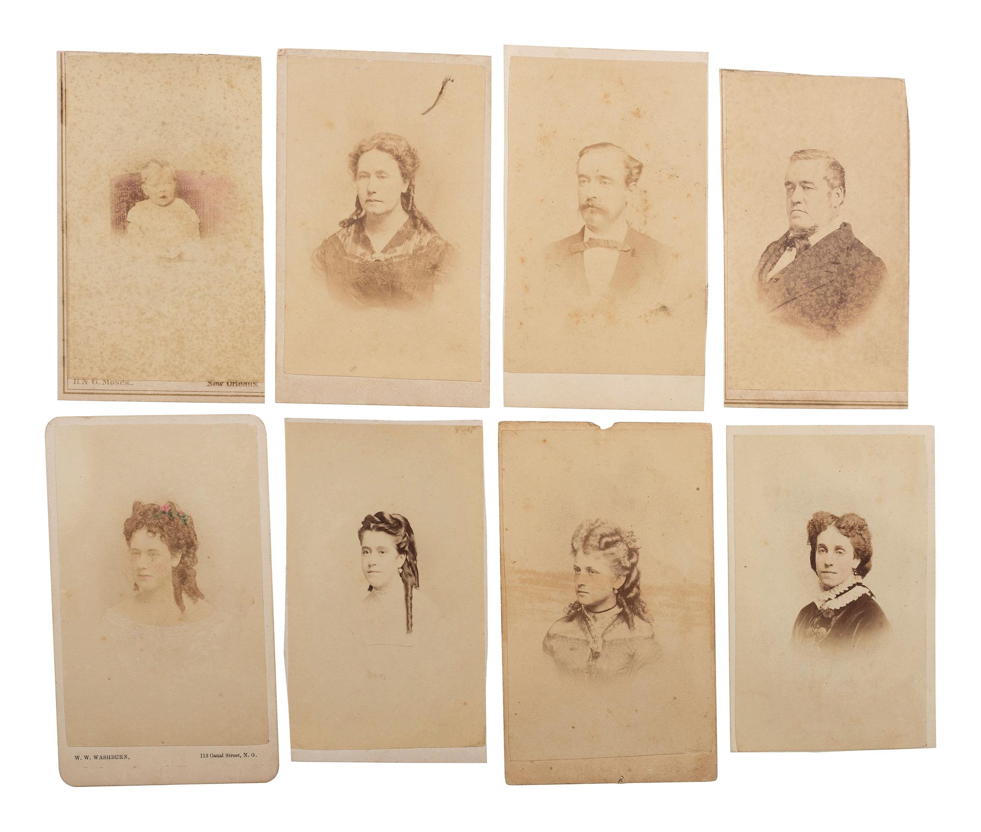 [EARLY PHOTOGRAPHY]. Quarter plate daguerreotype of sweet young girl with CDVs of men, women, and children from Woodstock Plantation. Baton Rouge, Louisiana.