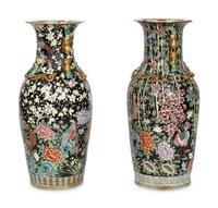A Pair of Large Famille Noir Porcelain Floor Vases