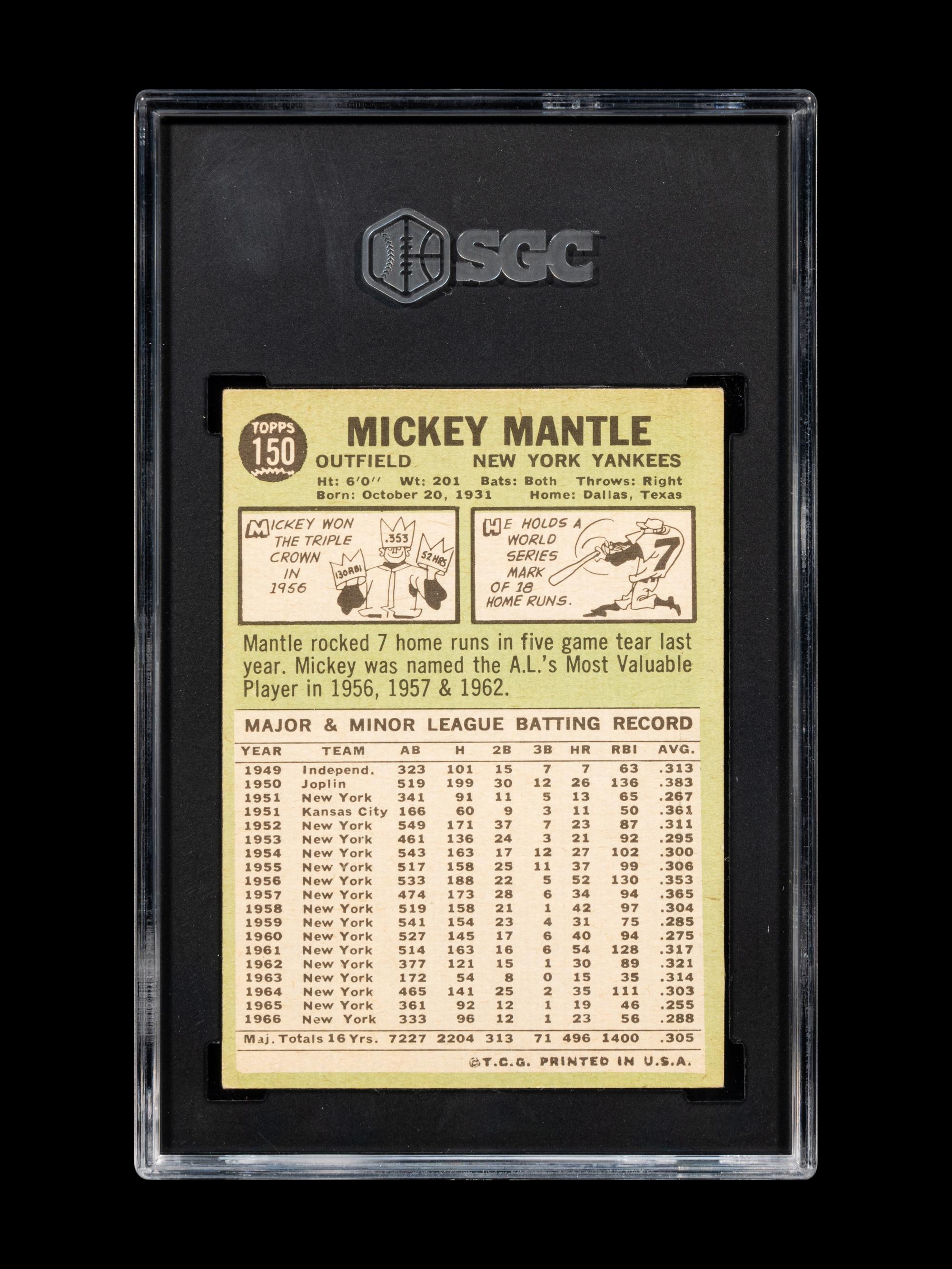 A 1967 Topps Mickey Mantle Baseball Card No. 150 (SGC 6 EX/NM)
