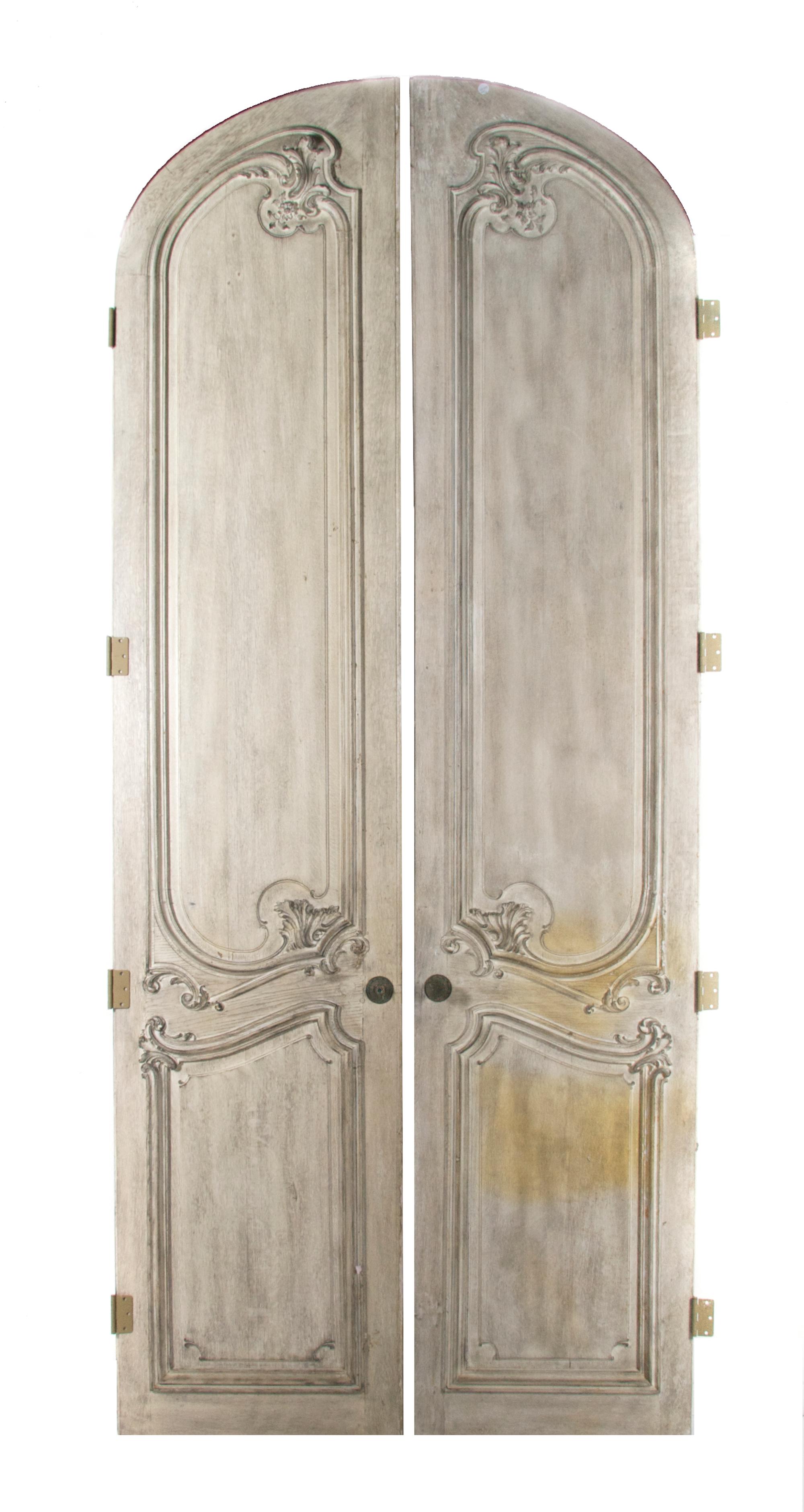 A Pair of French Rococo Style Doors, Height 123 x width 27 inches each.