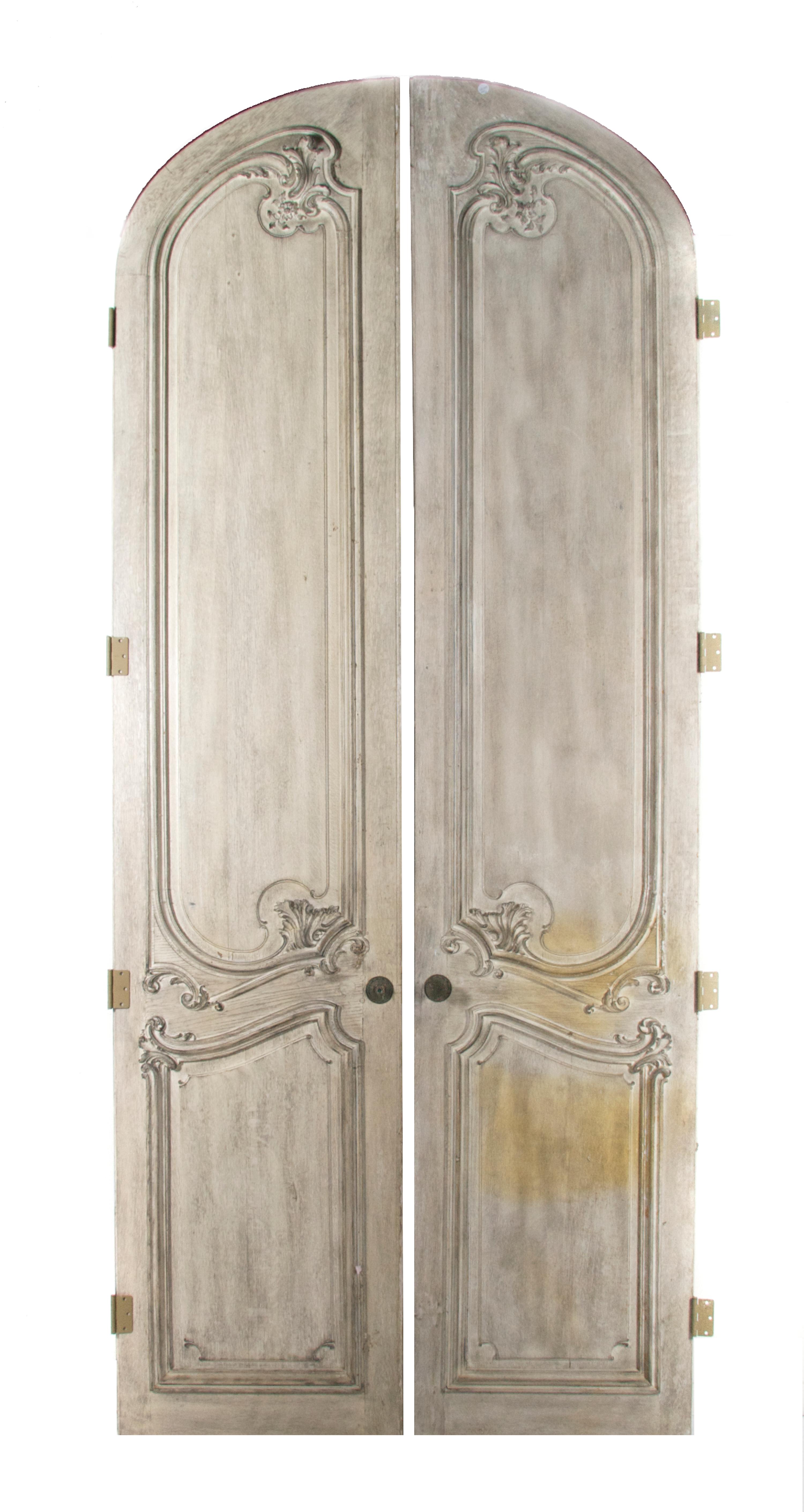 A Pair of French Rococo Style Doors, Height 123 x width 27 inches each.