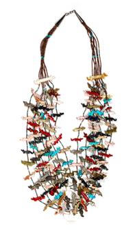 A Zuni Six Strand Fetish Necklace Length 30 inches.