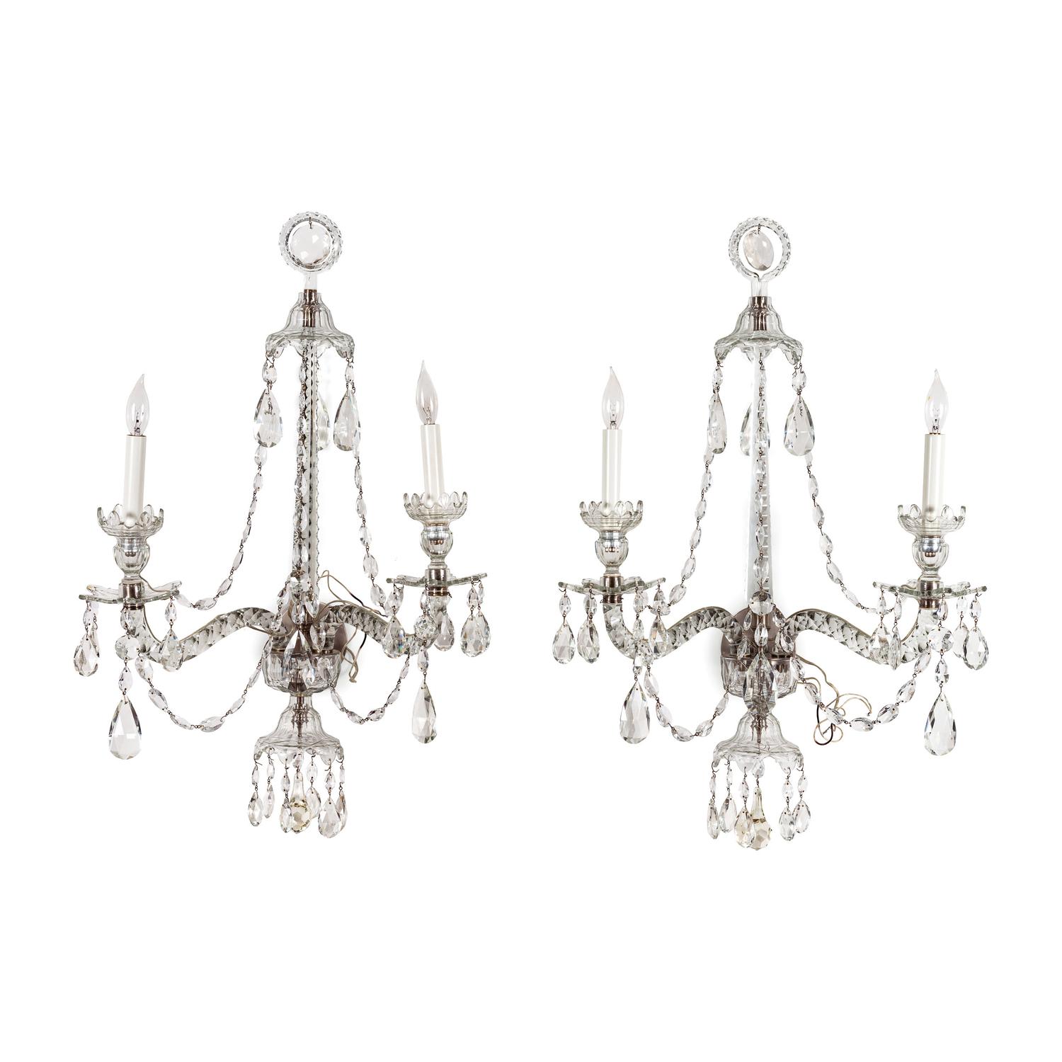 A Pair of Georgian Style Cut Glass Sconces