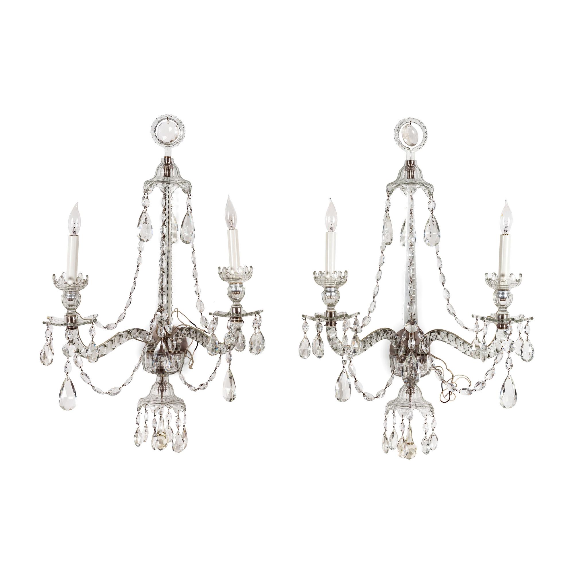 A Pair of Georgian Style Cut Glass Sconces