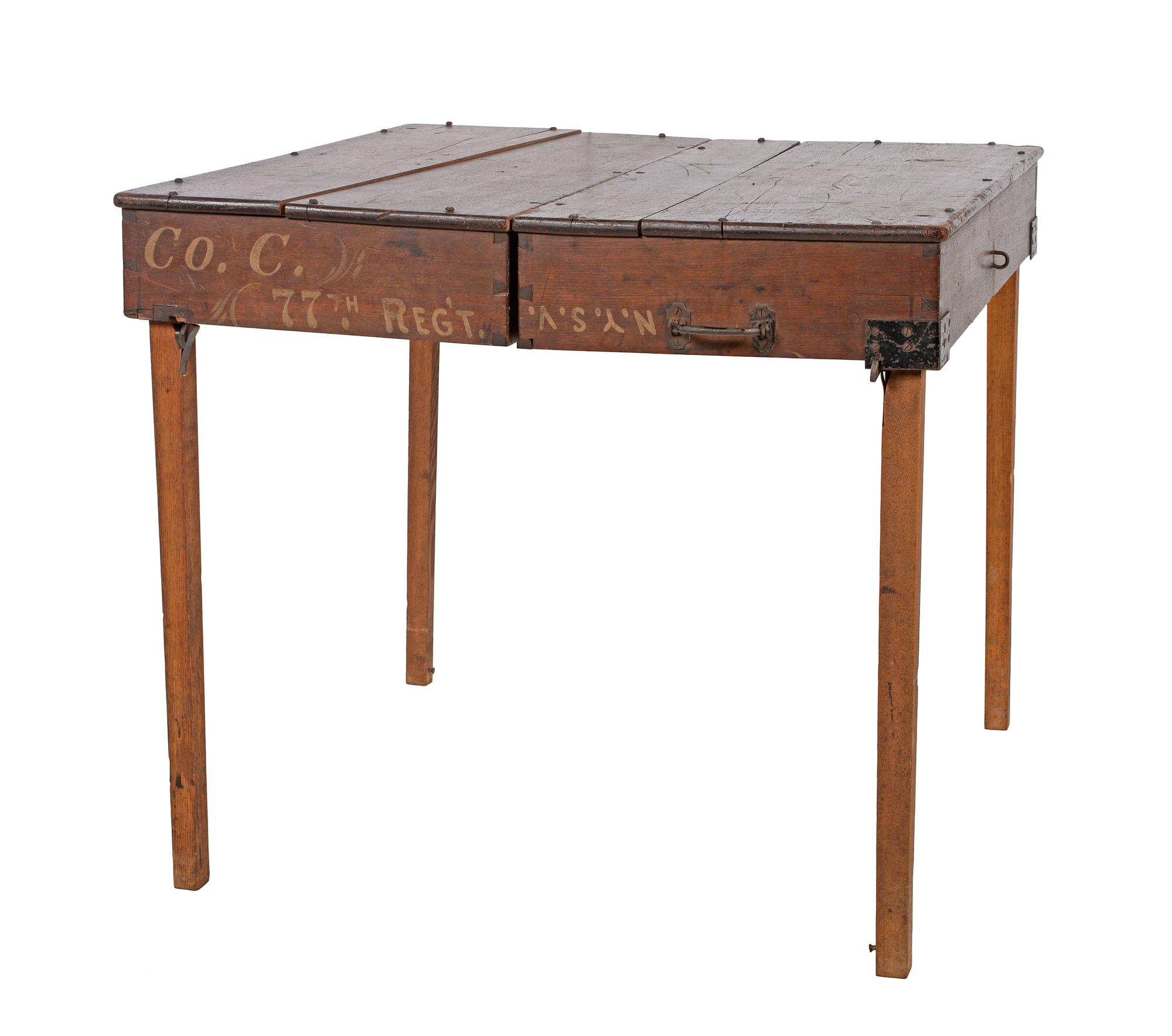 [CIVIL WAR - EQUIPMENT] Camp desk identified to Co. C, 77th New York State Volunteers