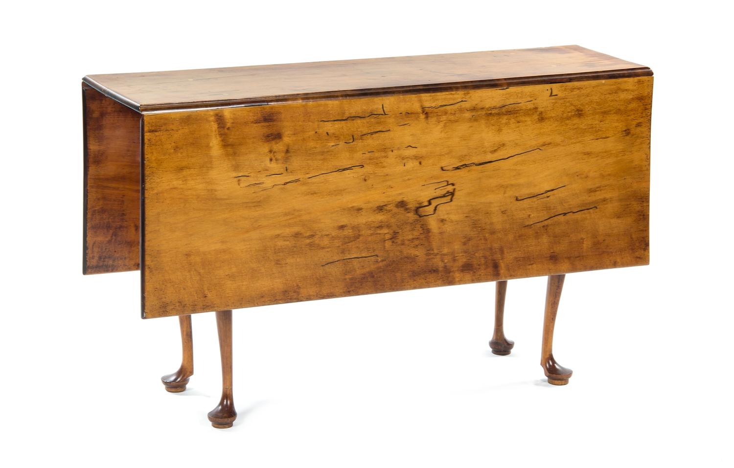 An American Queen Anne Maple Drop-Leaf Table, LATE 18TH/EARLY 19TH CENTURY, THE TOP LATER, Height 27 1/2 x width 45 1/4 x depth 13 1/2 — LATE 18TH/EARLY 19TH CENTURY, THE TOP LATER,
