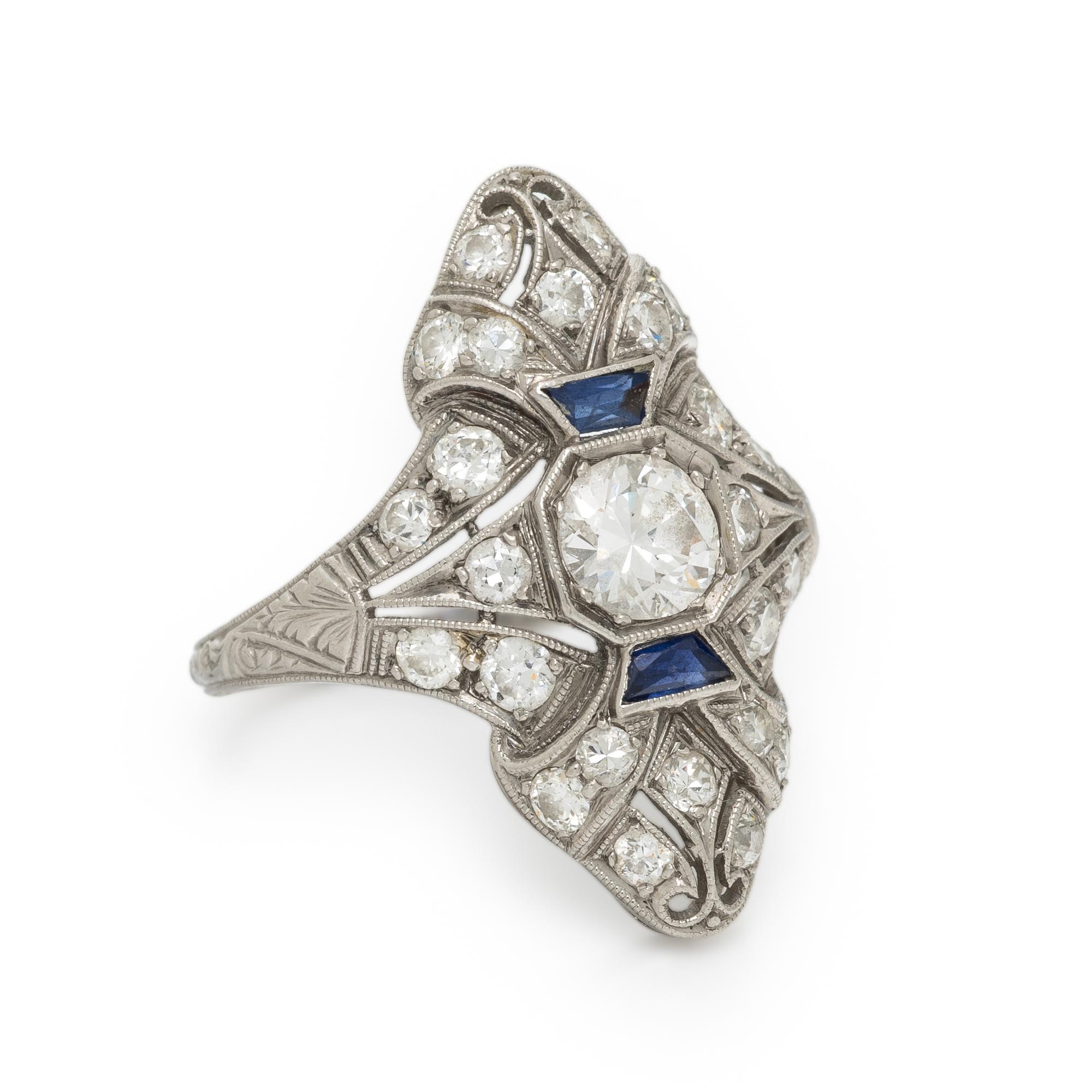 ART DECO, DIAMOND AND PLATINUM NAVETTE RING