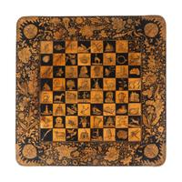 A Regency Penwork, Ebonized and Cream-Painted Game Table