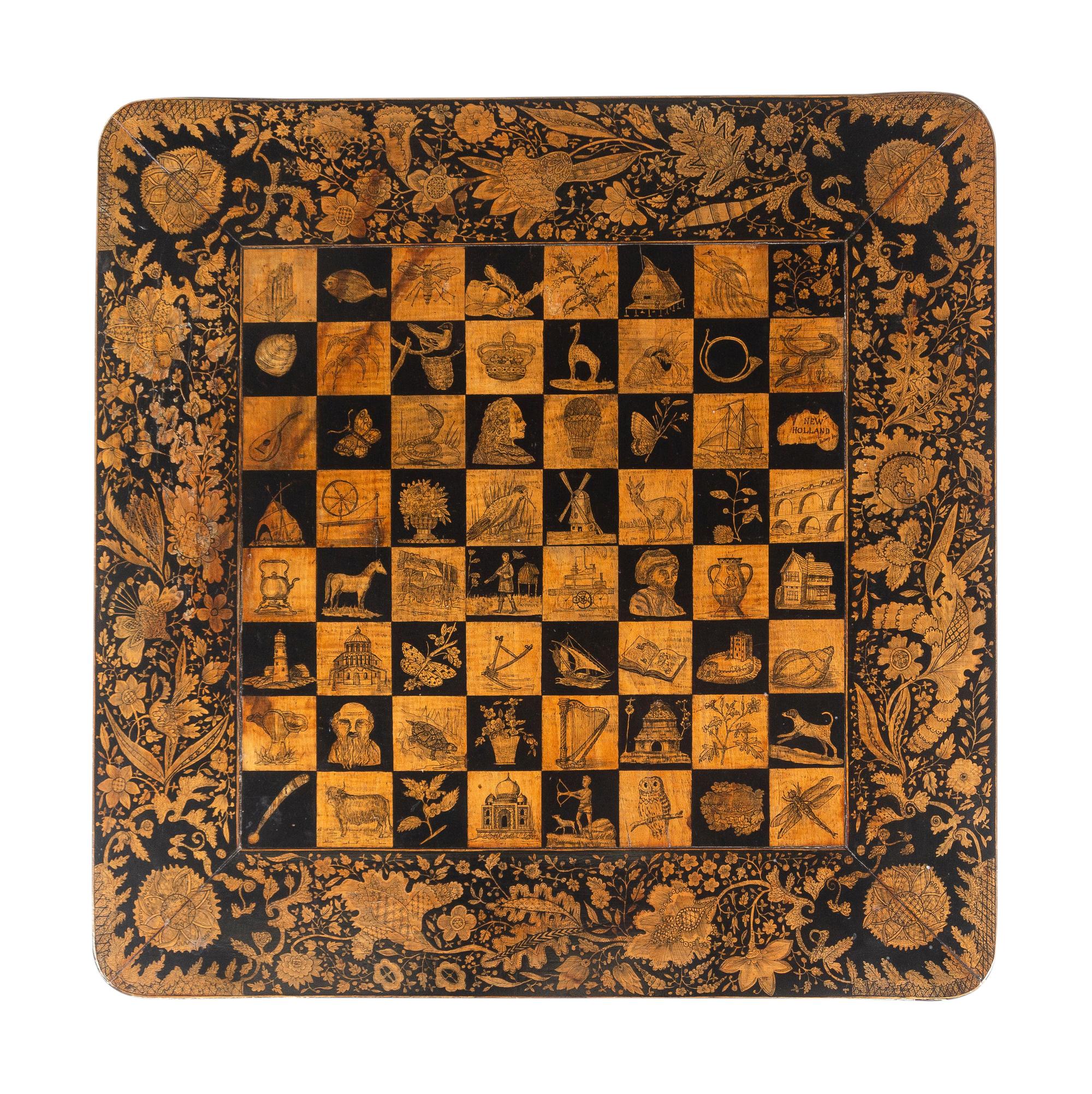 A Regency Penwork, Ebonized and Cream-Painted Game Table