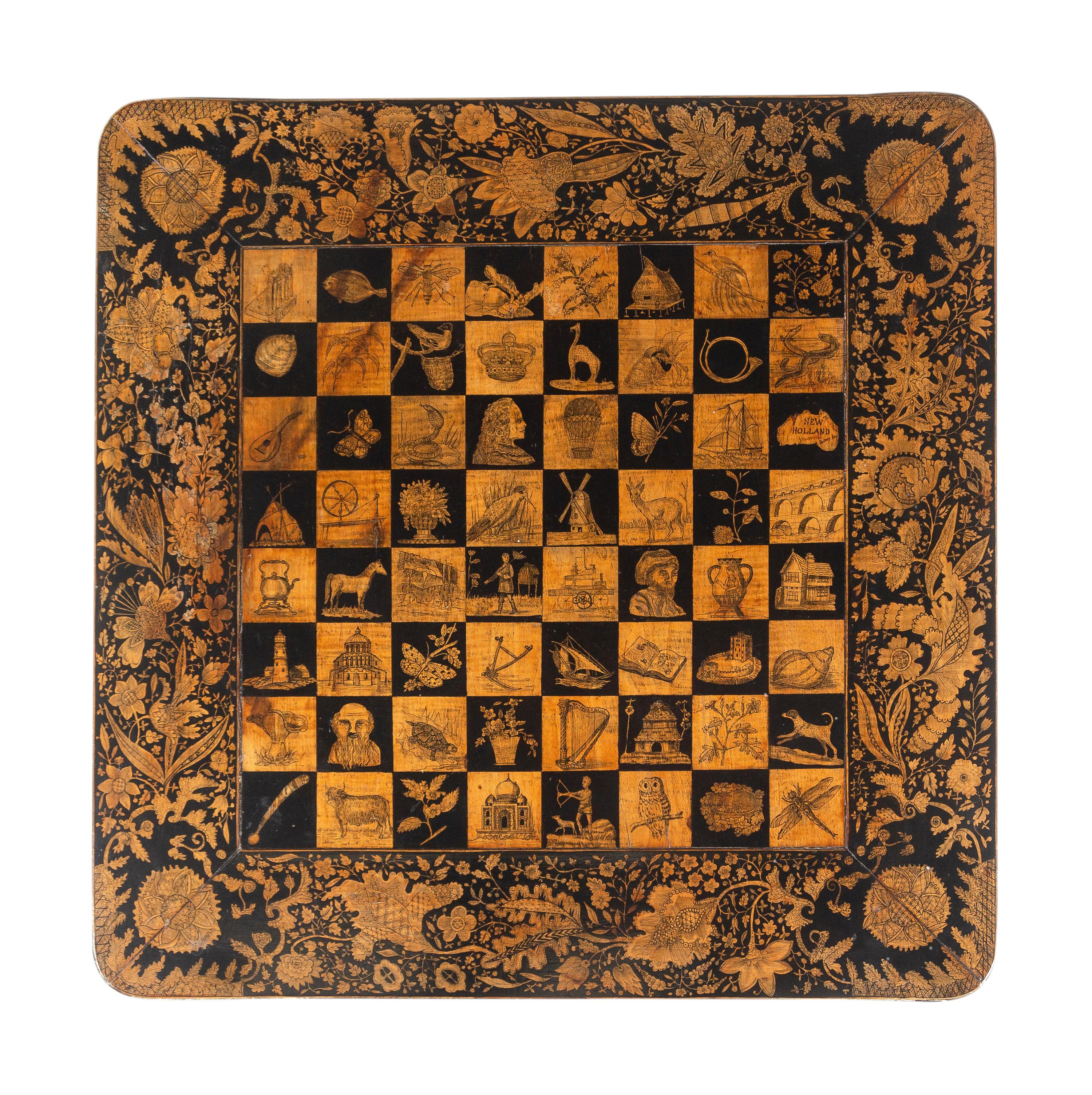 A Regency Penwork, Ebonized and Cream-Painted Game Table