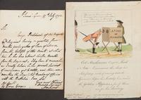 AMHERST, Jeffery, 1st Baron Amherst (1717-1797). Autograph letter signed ("Amherst"). St. James Square, [London], 27 July 1792. [ Framed with :] Political cartoon of Lord Amherst. London: M. Darley, 1780.