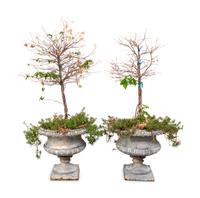 A Pair of Silver-Painted Campana-Form Garden Urns