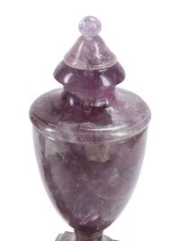 A Pair of Jeweled Amethyst Urns on Giltwood Bases