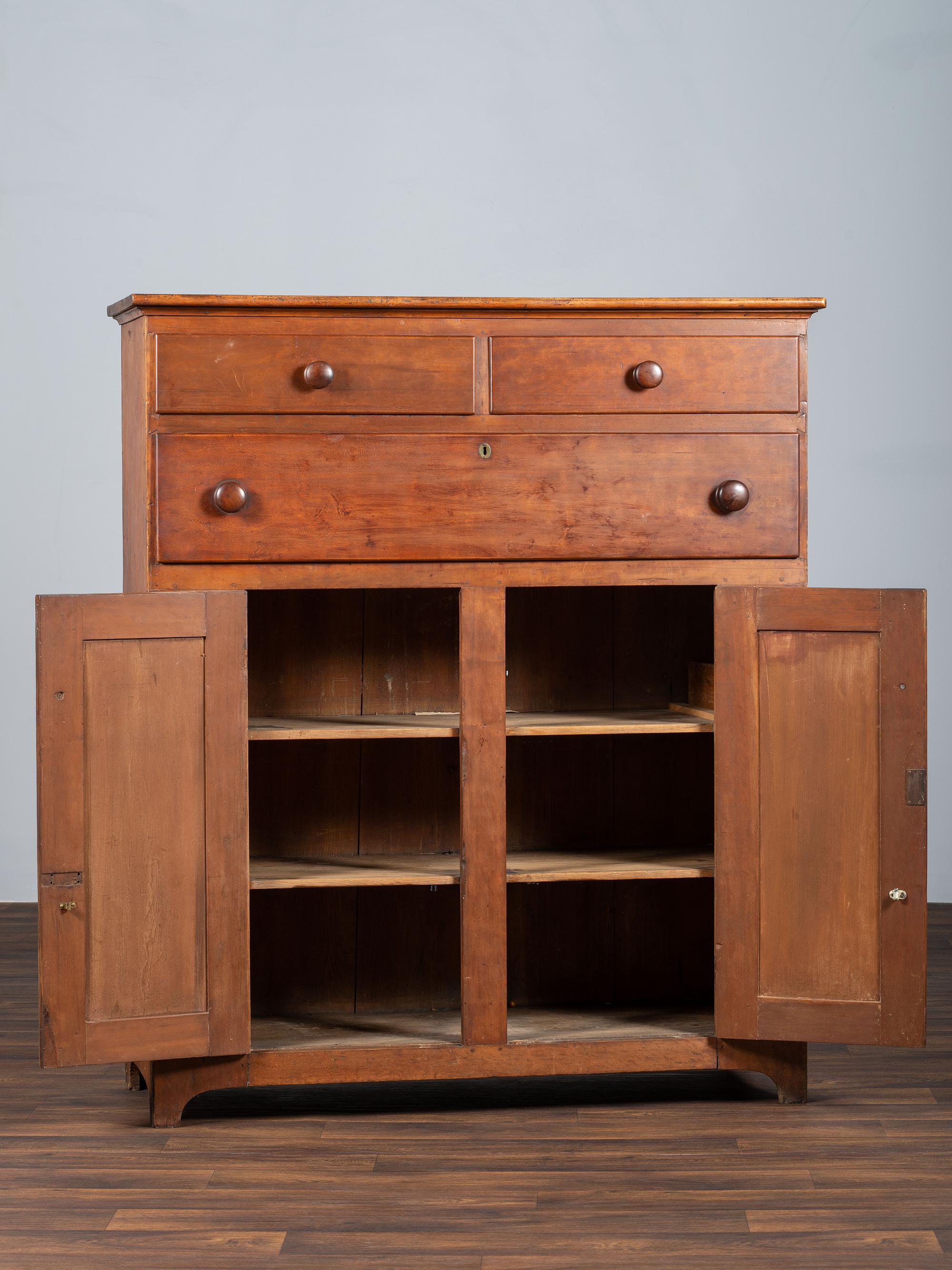 A Shaker Cherry and Pine Work Cabinet
