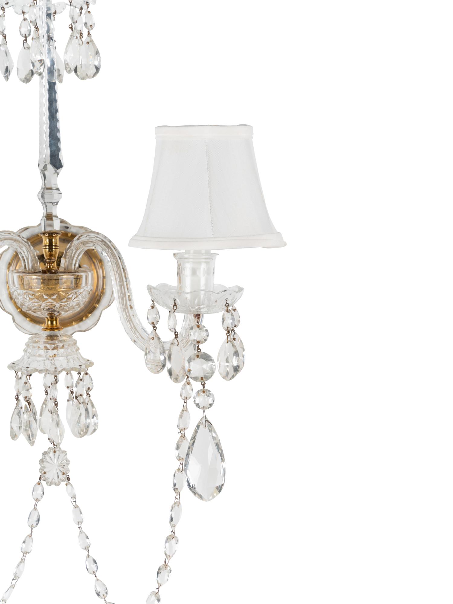 A Pair of Georgian Style Cut Glass Two-Light Sconces