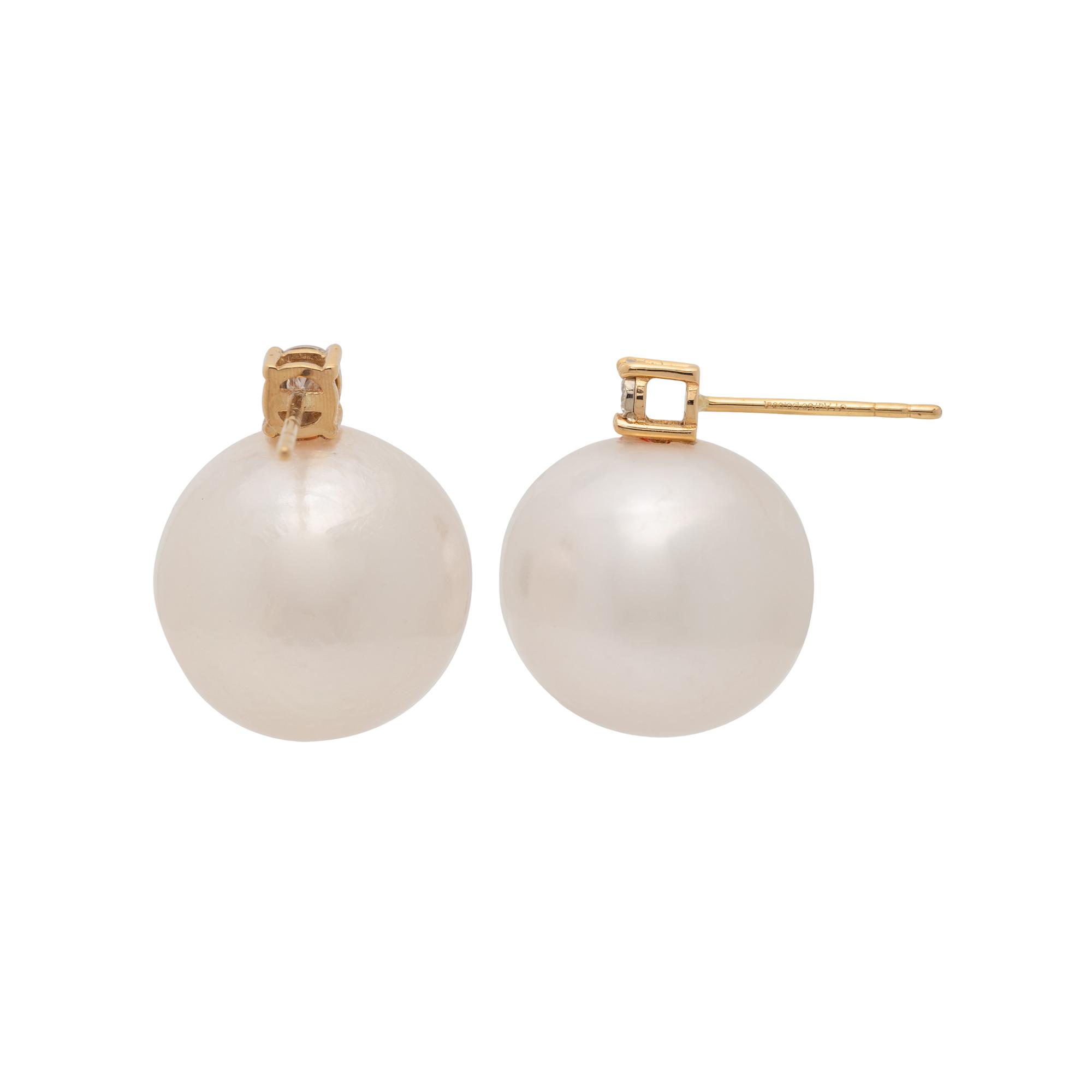 CULTURED SOUTH SEA PEARL AND DIAMOND EARRINGS