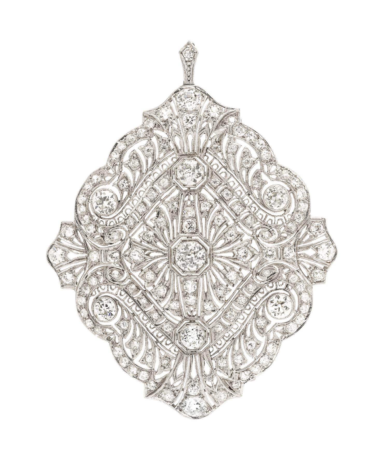 A Platinum and Diamond Pendant/Brooch, Circa 1905, 14.80 dwts.